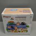 130Pcs Kitchen Playset, Toddler Pretend Cooking Play Pots, Pans, Utensils Cookware, Daily Food Fruit Veges, Shopping Storage Basket, Dessert, Prop Money, Learning Gift for Child (Blue)