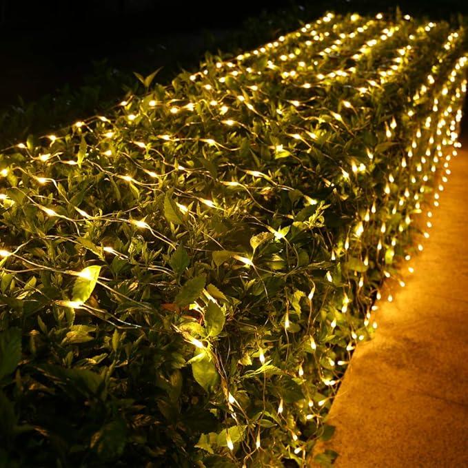 Joomer Christmas Net Lights  2PACK 12FT x 5FT 360 LED Plugin Mesh Lights, Waterproof with 8 Modes, Timer, Connectable for Bushes, Trees, Garden, Outdoor Christmas Decor (Clear Wire, Warm White)