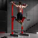 SogesPower Power Tower Pull Up Bar Station Multi-Function Pull Up Bar Stand for Home Gym, Adjustable Height Pull Up Dip Station Dip Bar Strength Training Fitness Equipment,Up to 500LBS (Red)