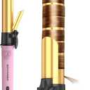 Easy to Use Rotating Curling Wand, Self Rotating Automatic Curling Iron, Dual Voltage Long Barrel for Hair Curls and Waves, 5 Heat Settings Waver Hair Tool (Pink-gold)
