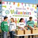 AIBIIN Thank You Volunteers Banner Volunteer Appreciation Decorations Backdrop Happy National Volunteer Week Month Banner Colorful Volunteers Appreciation Decor 70.8 x 43.3 Inch