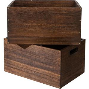 2 PackWood Storage Box 18.9×13×9.8 Inch with Handles, Stackable Wooden Organizer Crate for Home Closet Kitchen Bathroom, 2 Colors Vintage White & Black (Retro Black)