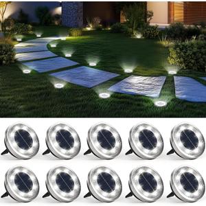10 x SOLPEX 10 Pack Solar Ground Lights Outdoor Waterproof, Solar Powered Pathway Lights, Landscape Lighting for Garden Walkway Driveway Backyard Decor (Cool White)