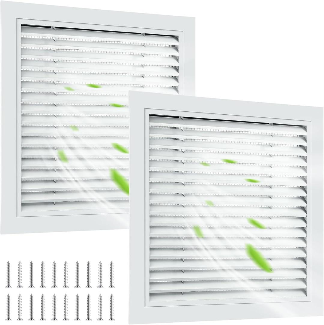 Gisafai 2 Pcs 26" x 26" Gable Vent Aluminum Alloy Wall Vents Shed Attic Vent with Screen Return Air Grill with Screws, for Ventilation Exterior Doors Wall House (White)