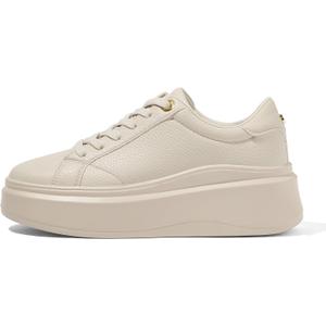 LUCKY STEP Women's Platform Fashion Sneakers Faux Leather Classic Tennis Shoes Low Top Casual Walking Shoes (10, Beige)