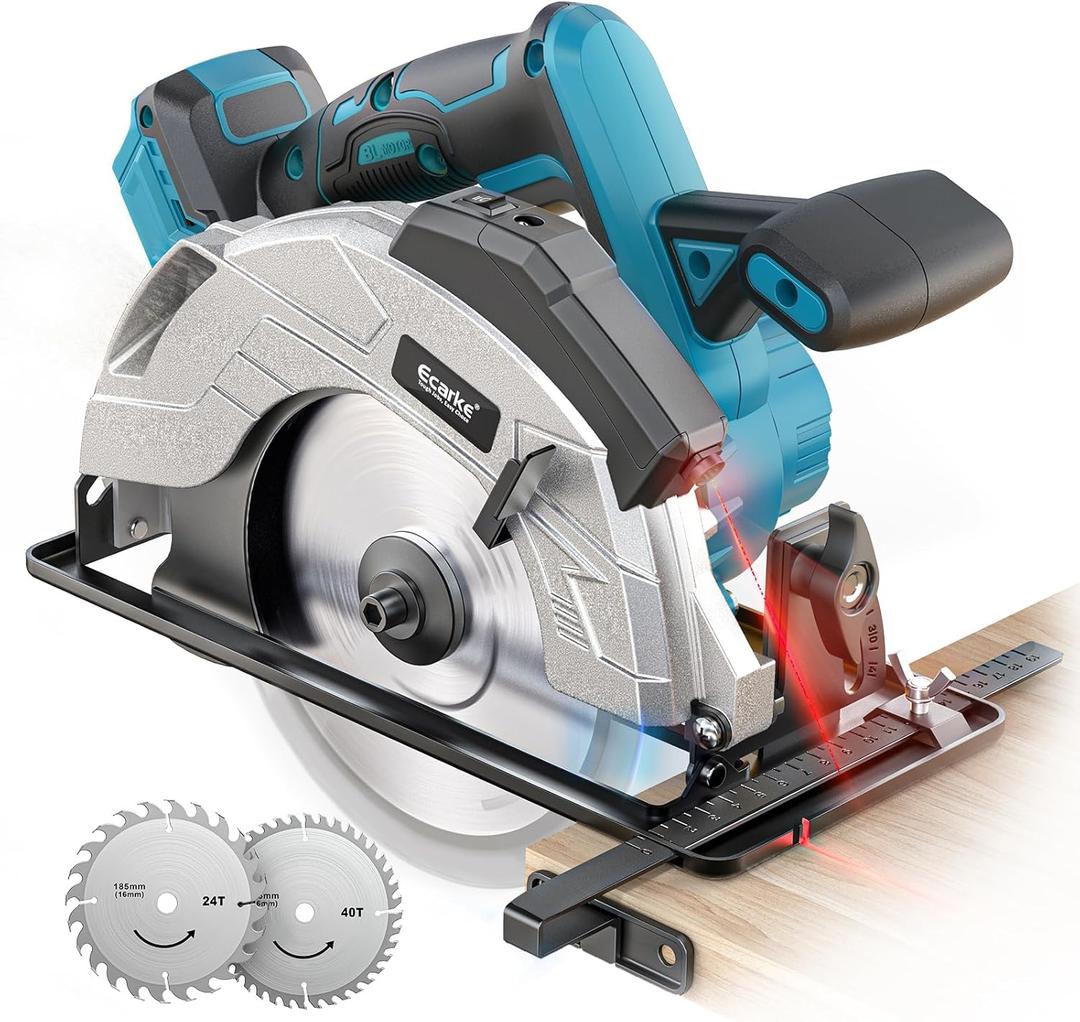 Ecarke Cordless Circular Saw 7-1/4" Compatible with Makita 18v Battery(Bare Tool), 5000RPM Electric Circular Saw with Laser Guide, 2 Blades(24T & 40T), 0-45 Bevel Cutting, Max 2-1/4" Depth for Wood