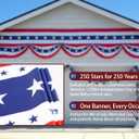 1Pcs 20 Ft Patriotic Bunting with 250 Stars, Red White Blue American Flag Banner for 4th of July, Independence Day, Memorial Day, Outdoor Indoor Door Porch Garden Decorations