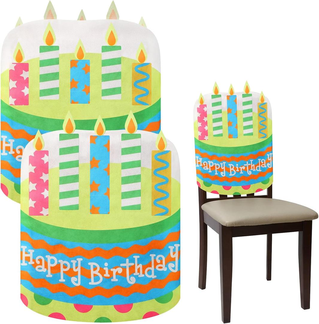 Tegeme Birthday Chair Cover 2 Pieces Kids Chair Cover Classroom Seat Decorations for Party Home School Office(Blue)