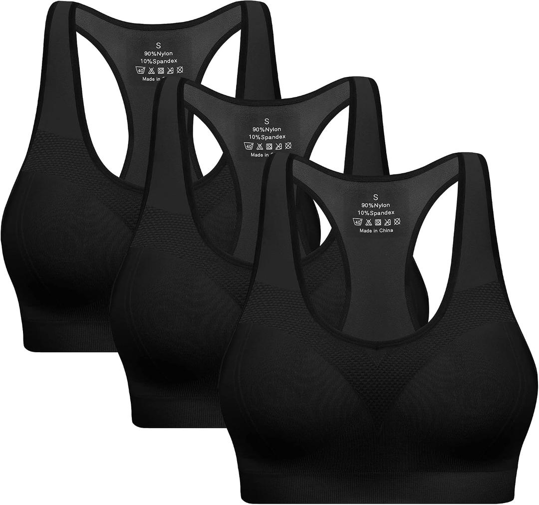 Racerback Sports Bras for Women with Pads - High Impact Athletic Tank Tops for Yoga and Workout Brassieres Bra (Black, XL)