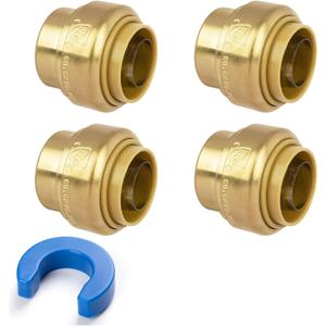 1/2" Push Fit End Cap, Push to Connect Brass Plumbing Fitting, Durable Push Cap With Upgraded Stiffener for Copper, CPVC, PEX Pipes, Disconnect Clip Included, NSF & UPC Certified, 4 Pack