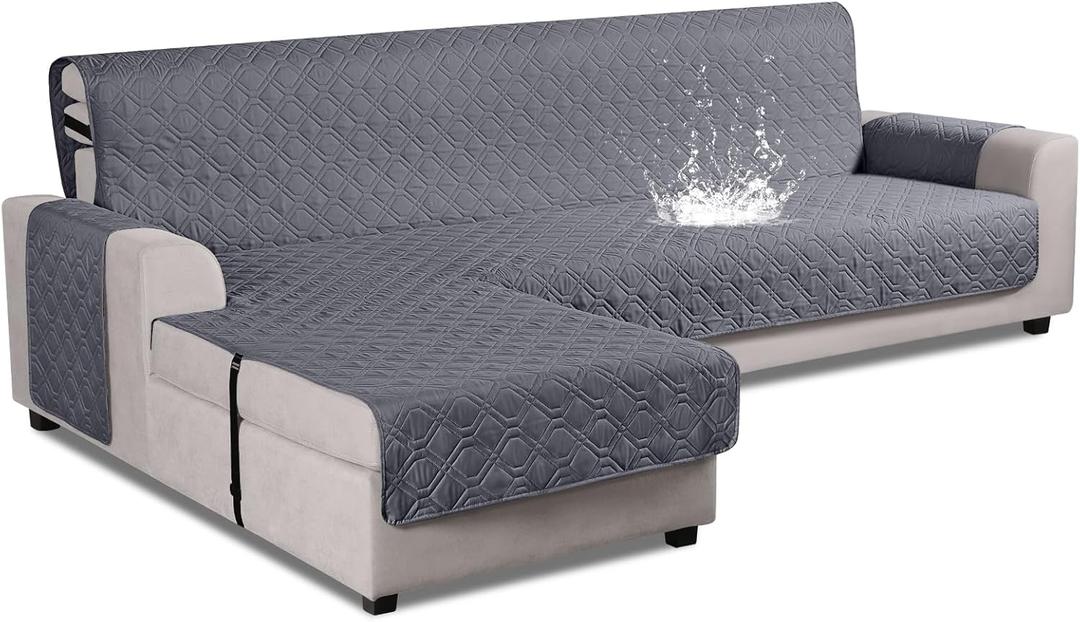 VANSOFY Upgraded Sectional Couch Covers 100% Waterproof L Shaped Sofa Slipcover Reversible Chaise Lounge Cover for Sectional Sofa Furniture Protector Cover for Pets Dog Cat(Large, Dark Gray)