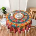 Mandala Bohemian Tablecloth Spring Summer Round Table Cover Washable Table Cloth for Home Kitchen Party Picnic 60 Inch