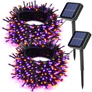 Joomer 2 Pack Orange Purple Halloween Solar String Lights, Total 144 FT 400 LED 8 Modes Waterproof Solar String Lights Outdoor for Halloween Decorations