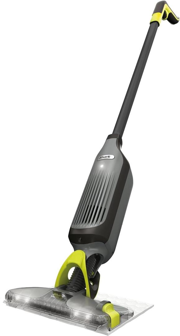Shark VACMOP Pro Cordless Hard Floor Cleaner, Vacuum and Spray Mop, Powerful Suction, Lightweight, LED Headlights, Includes 4 Disposable Pads, 12oz Multi-surface Cleaning Solution, Gray, VM252