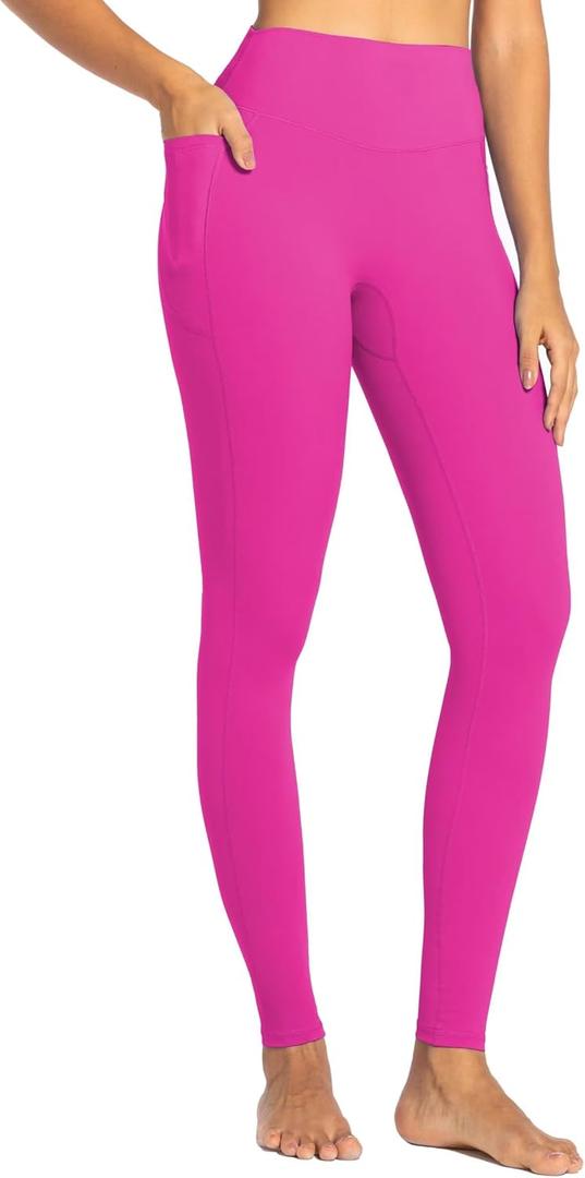 Sunzel No Front Seam Workout Leggings for Women with Pockets, High Waisted Compression Yoga Pants with Tummy Control 28" Hot Pink Large