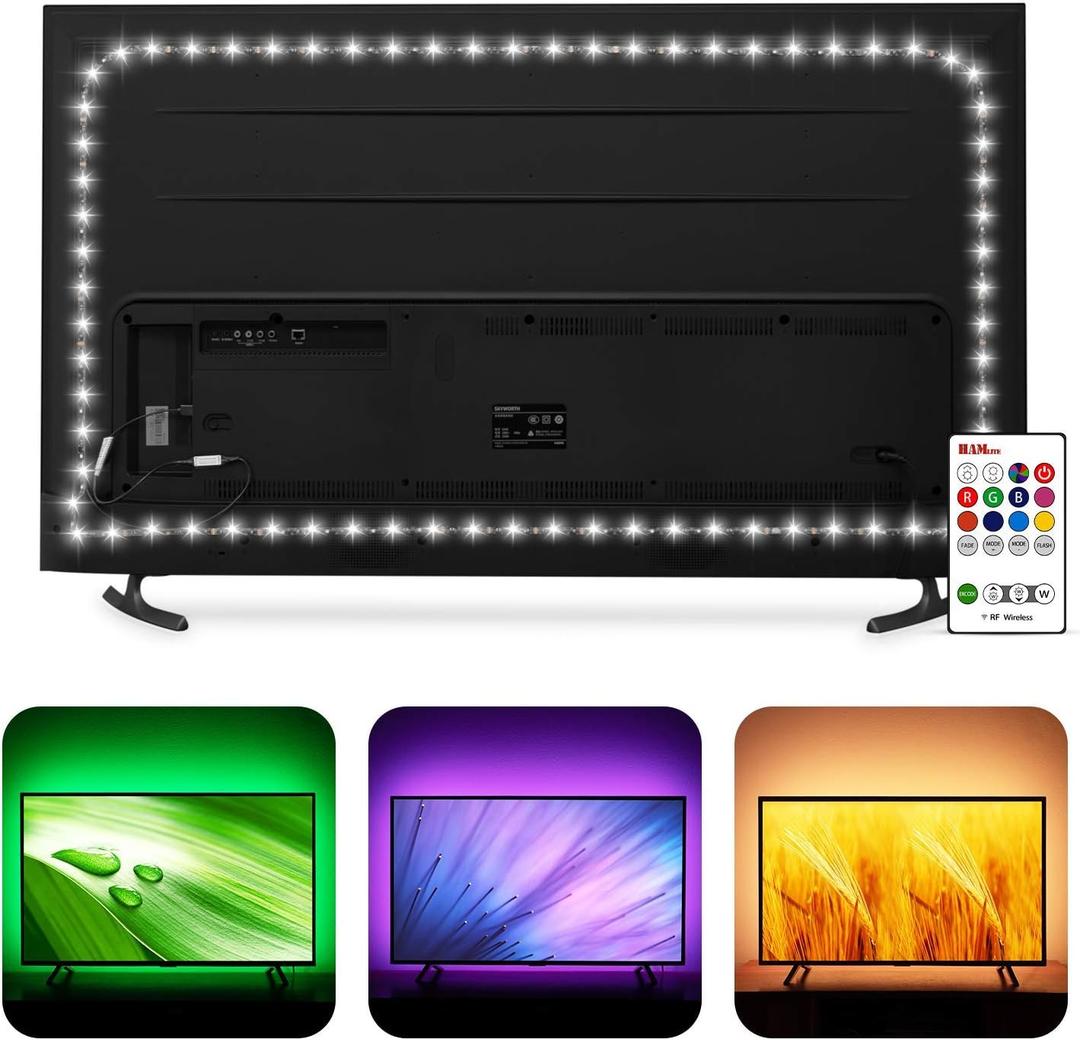 HAMLITE TV Bias Lighting 6500K True White for 70 72 75 80 82 85 Inch TV, 18Ft USB TV LED Backlight with RF Remote Cover 4 Sides Behind TV Background Room Decor Gaming Light for Men Ambient Mood Light
