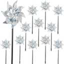 winemana 12 Pcs Reflective Pinwheels Outdoor, Wind Spinners for Yard & Garden, Sparkly Bird Repellent Windmill Scare Birds Away, Deterrent Devices for Outside Patio Lawn Spring Decor (Silver)