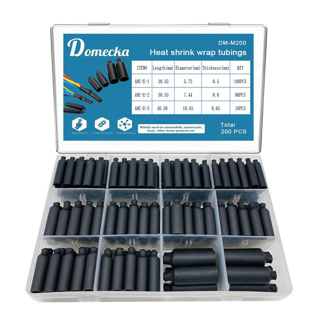 200PCS Waterproof Heat Shrink End Caps tubing, Electrical Wire Cable Wrap Marine Grade Sealed Heat shrinkable tubing, Adhesive Lined Tube Insulation Seal Heat-shrinkable Cap Tubes Kit with Box