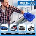 3 x Ultra Plush Microfiber Car Wash Mitt - Scratch-Free, Lint-Free, Extra Absorbent, Machine Washable - Detailing Chenille Cleaning Mitt Perfect for Cars, Trucks, Motorcycles, and Household Surfaces (2 Pack, Blue)