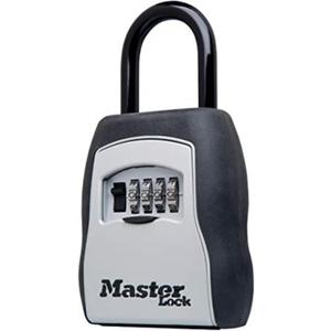 Master Lock Key Lock Box for House Keys – Outdoor Portable Combination Lockbox with Resettable 4 Digit Code, Weather Resistant Durable Metal Body, Holds 5 Keys, 5400D Black