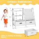 Homeiju Kids Bookshelf and Toy Storage Organizer, 3 Tier Kids Bookcase, Sling Bookshelf and 2 Toy Bins with Toy Storage Organizer for Children Room, Playroom, Nursery, White