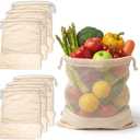 LEAFICO Reusable Produce Bags – Pack of 4, 100% Cotton Mesh & Solid Hybrid (Small 8x10 inch 4 Pcs) – Cloth Grocery Bags for Garlic, Nuts, Onions, Bulk Snacks – Washable, Plastic-Free, Breathable, Zero Waste (Natural)