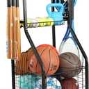 YueTong Sports Equipment Organizer for Garage Organization, Ball Storage With Basketball Holder and Ball Cart Rack, Outdoor Toy Storage with Bin for Nerf Gun, Football, Volleyball Stuf, Gym Accessories