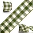 Light Green and White Buffalo Plaid Wired Ribbon - 2.5 Inch Wide, 2 Rolls of 10 Yards (20 Yards Total) - Perfect for Bows, Wreaths, and Spring Decorations