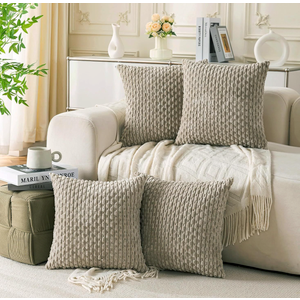 Set of 4 Taupe Decorative Throw Pillow Covers 20x20 Inch Corduroy Pillow Covers for Bed Couch Sofa Living Room Soft Square Cushion Cases