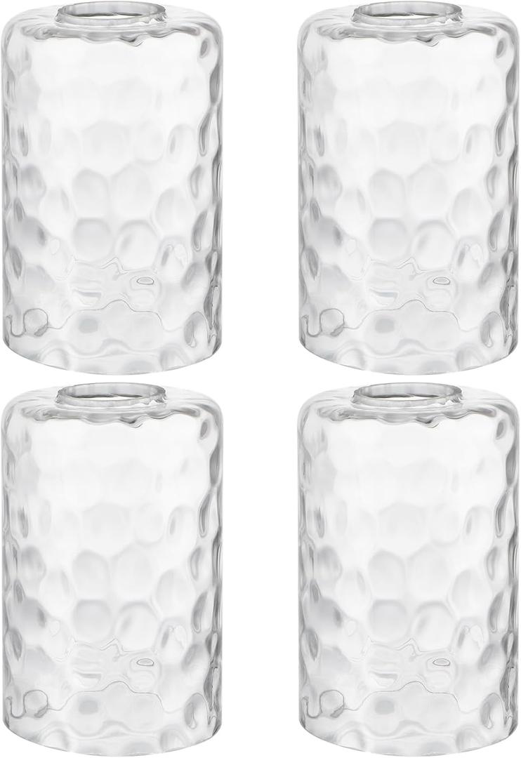 Skelang Hammered Lip-less Glass Lamp Shade, Cylindrical Light Cover with Fitter Opening, Replacement for Chandelier, Pendant, Bathroom Vanity Light, 4 Pcs