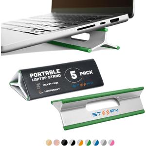 Steepy Portable Laptop Stand for Desk  Adjustable Height, & Portable Laptop Holder  Ergonomic Computer Stand for Cooling & Comfort  Slip-Proof, Sturdy Design  Universal Fit for 13-17 Inch Devices (5 Pack, Parakeet Green)