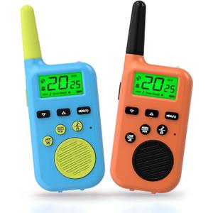 Peakeep Walkie Talkies for Kids Long Range 3 Miles, Voice-Changing Toys Gifts for 3-12 Years Old Boys Girls, 2 Way Radios Big LCD Screen, Flashlight, Camping Hiking Outdoor, Battery Operated, 2 Packs (Blue and Orange)