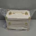 Joligrace Makeup Train Case Large Portable Cosmetic Makeup Storage Box Organizer Lockable with 4 Tray Compartments Retro Champagne Beige Vegan Leather (Long Tray Version)