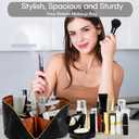 ALEXTINA Large Travel Makeup Bag Makeup Organizer with Collapsible Handle, Waterproof Cosmetic Bag for Women, Open Flat Toiletry Bag for Travel Essentials & Travel Size Toiletries,Khaki