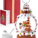 Gingerbread Snowman Christmas Tree Snow Globe - Lighted Gingerbread Snow Globe with Swirling Glitter and LED Lights, Hand Painted Christmas Decoration Playing 8 Holiday Songs, Xmas Gift for Adults