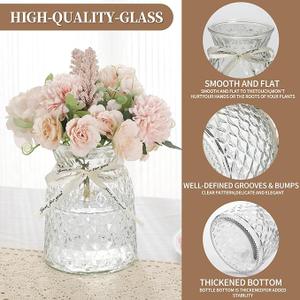SOJOCK 1PACK Glass Flower Vases(Flowers NOT Included),6.3" High Diamond Pattern Vases,Vintage Vases for Centrepieces,Wedding Decorations,Home Table Flower Decorations