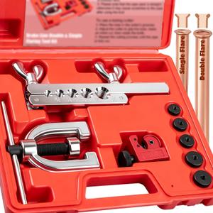 Clatoon Brake Line Double & Single Flaring Tool Kit with Tubing Cutter, Brake Line Repair Kit for Copper, Aluminum, Brake Line and Brass Tubing, Flare Tool kit Includes 5 Adapters, 45 Degrees