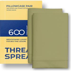 THREAD SPREAD Pillow Cases Queen Size Set of 2-600 Thread Count 100% Egyptian Cotton Pillow Cases Standard Size, Silky Soft, Sateen Weave Luxury Hotel Bed Pillow Covers for Sleeping - Sage Green
