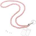 C&L Accessories Beaded Wood Lanyard with Id Holder - Lanyards for Women Keys & ID Badges (Pink/White)