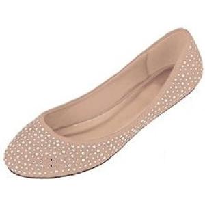 Shoes 18 Womens Faux Suede Rhinestone Ballerina Ballet Flats Shoes (9-10, 4021 Nude)