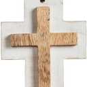 VHC Brands Wooden Cross Hanging Ornament Spring Easter Religious Decor for Wall Farmhouse 6x4 Inches