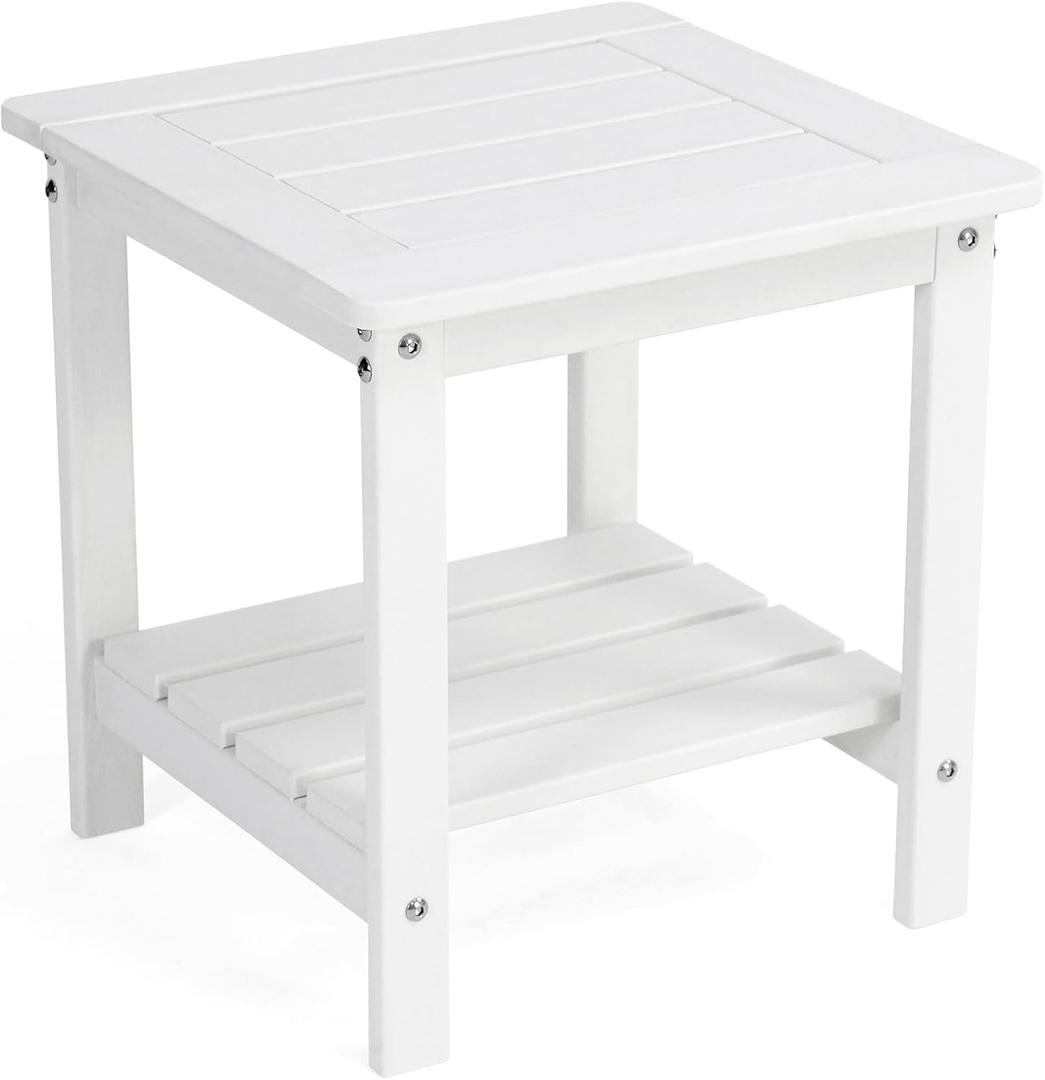Kibaso-Adirondack Outdoor Side Table, 2-Tier HDPE Outdoor End Table, Weather Resistant Easy Maintenance, Small Patio Side Table for Patio, Pool, Porch, Garden, Lawn, and Living Room (1, White)