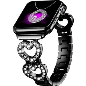 2 x SaNgaiMEi Bling Band Compatible with Apple Watch Band 38mm 40mm 41mm 42mm 44mm 45mm 49mm Women Rhinestone Stainless Steel Strap for iWatch Ultra 2, iWatch Ultra Series SE 9/8/7/6/5/4/3/2/1