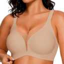 COCOMARTS Jelly Bras for Women No Underwire Push Up Deep V Mesh Comfort T Shirt Bralette Wireless Seamless Everyday Bra (Medium, Nude)