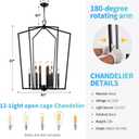 Vezzio Modern Large Black Lantern Foyer Entryway Chandelier | D30 Inch Modern Industrial 12-Light Pendant Light for High Ceiling, Dining Room, Kitchen Island, Hallway, Staircase