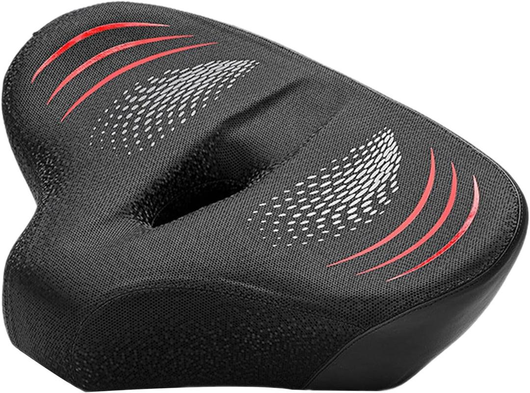 Short Nose Bike Seat Cushion for Men Women, Extra Padding & Wide Bicycle Seat, Comfortable Saddle for Electric Bikes-Black Red