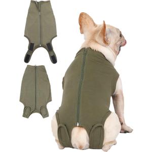 Dog Surgery Recovery Suit - After Spay, Abdominal Wounds Post Surgical Recovery, Alternative Bandages Cone E-Collar (XS(Back 8 - 10" Chest 12 - 14" Weight 4 - 8lb), Army)