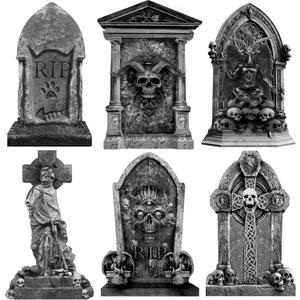 26 Inch Halloween Graveyard Tombstones Yard Stakes Signs Large 6 Styles Outdoor Headstones for Cemetery Halloween RIP Graveyard Tombstones Outdoor Props Yard Decorations with Metal Stakes