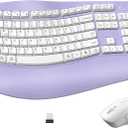 Ergonomic Wireless Keyboard and Mouse Combo, Wave Keys Keyboard with Wrist Rest for Natural Typing, 3 DPI Adjustable Ergonomic Silent Mouse for Computer/Laptop/Windows/Mac (Purple)