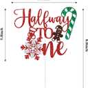 Half Way to One Cake Topper, Winter 1/2 Birthday, 1/2 Way to One, Sweet 6th Months, Snowflake Christmas Theme Half Birthday Party Decorations Red Glitter